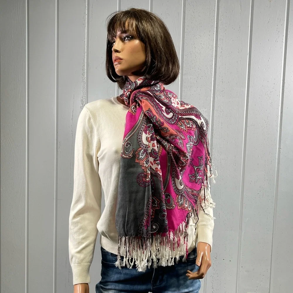 *Women's Hot Pink Floral Paisley Shawl Scarf